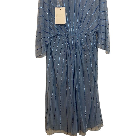 MAC DUGGAL Beaded Striping Kimono Sleeve V Neck Dress - Picture 10 of 14